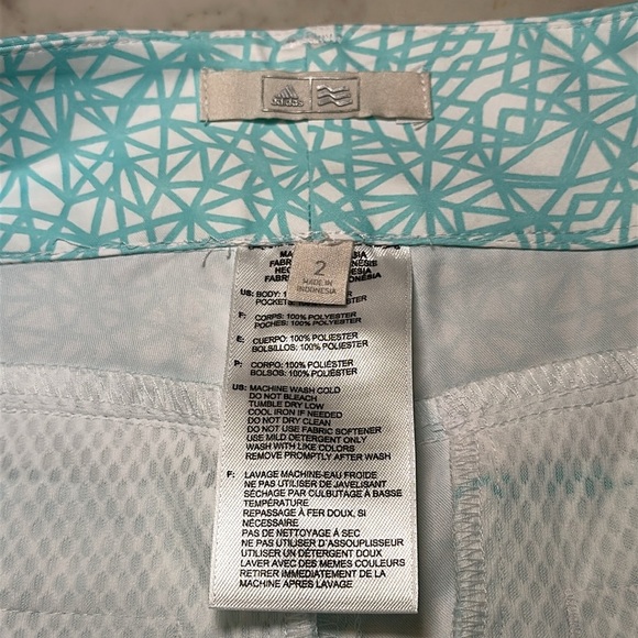 NWT Adidas Advanced Deco Print Aqua White High Rise Golf Shorts Sz 2 - Picture 2 of 5
